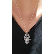 Nusret 925 Ayar Gümüş Desenli Fatma Ana Eli Kolye