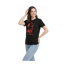 Hazego Atatürk Baskılı Tişört Kısa Kollu Bisiklet Yaka T-shirt - Siyah