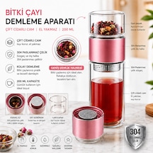 Muzeko 200ml Pembe Çift Katlı El Yakmayan Isıyı İçinde Tutan Cam Bardak Detox Bitki Çayı Demleme Ihlamur Demliği Bitki Çayı Demleme Tüm Bitki Çaylar İçin Uygundur Rose