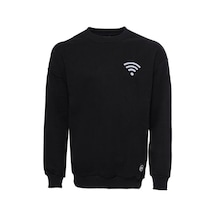 Wessi Siyah Bisiklet Yaka Baskı Detaylı Sweatshirt Siyah