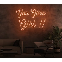 You Glow Girl Yazılı Neon Tabela Turuncu