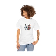 Unisex Bisiklet Yaka Baskılı T-shirt - Beyaz Beyaz