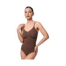 Mistirik Mamey Model Çıtçıtlı Toparlayıcı Body Sıkılaştırıcı Body Seamless Model Örme Kumaş Kahve Renk12 Kahverengi