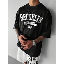 Brooklyn Every Day Süprem T-shirt - Siyah Baskılı Oversize Bisiklet Yaka Kısa Kol Tişört Siyah