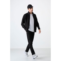 Tommy Life Siyah Dik Yaka Fermuarlı Rahat Form Klasik Paça Erkek Eşofman Takımı - 85072 Siyah