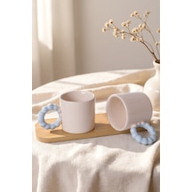 Keramika Krem İnci Kupa Mavi Kulplu 8 Cm 2 Adet 030-405