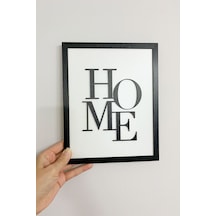 Ahşap Çerçeveli 2 Katmanlı Home Yazılı Mdf Duvar Tablosu Siyah 25x20 Cm
