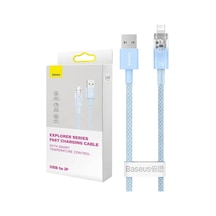 Explorer Serisi Hızlı Şarj Kablosu Akıllı Sıcaklık Kontrolü Usb To İp 2.4a, 2m, Mavi