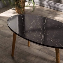 Orta Sehpa Ahşap Torna Elips Siyah Mermer Desen Çok Renkli