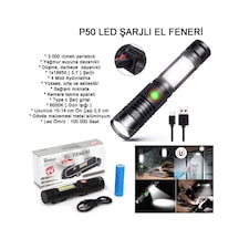 Watton Wt-601 Geniş Açılı P50 Led Şarjlı El Feneri Siyah