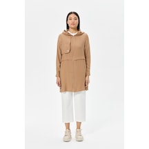 Esswaap Aller Detaylı Kapişonlu Fermuar Kapamalı Giy Çık Tunik Camel CAMEL