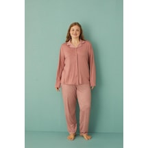 Gd Goldoremi 50851-9 Büyük Beden Kadın Puantiyeli Önden Düğmeli Pijama Takım 001