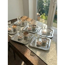 6&apos Lı Lüks Paslanmaz Çelik Kare Sunum Tepsisi Seti - Gold Ve Gümüş Seçenekli-kahve Yanı İkramlık, Lokumluk, Dekoratif Takı Tabağı Ve Bardak Altlığı Gümüş 15cm
