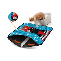 Büyük Boy Renkli Desenli Elekli Kedi Tuvalet Önü Paspası 60 X 80 Cm Büyük Mavi - 834019631