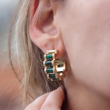 Peridot Taşlı Gold Kaplama Küpe Gümüş