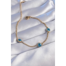 316l Çelik Gold Renk Nazar Boncuk Tasarımlı Bileklik - Tj-bb6100 Diğer