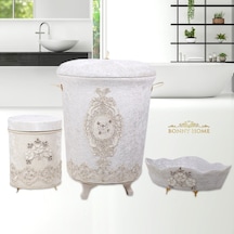 Lisa Krem 3Lü Kadife Banyo Kirli Çamaşır Sepeti Seti Krem