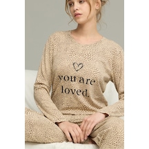 Siyah İnci Örme Pamuklu Pijama Takım25240228 Leopar