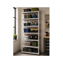 7 Katlı 31x93x200 Cm Galvaniz Çelik Raf, Çok Amaçlı Kullanılabilen Dekor Ve Depo, Market, Ofis Rafı Gri