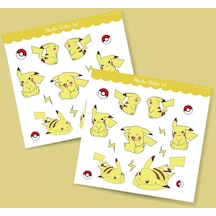 Pikaçu Pikachu Pokemon Sticker 15 Parça Set -2'li- Parlak Kağıt -