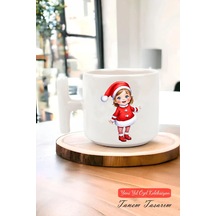 Yeni Yıl Yılbaşı Noel Tasarımlı T Kulp Seramik Kupa 108 Beyaz