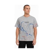 Erkek Baskılı Sıfır Yaka Regular Fit %100 Pamuk Unisex Tişört Gri