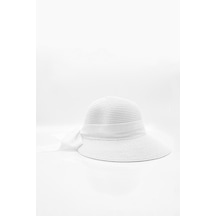 Kadın Fiyonk Detaylı Beyaz Hasır Şapka - Standart