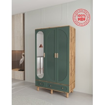 %100 MDF Soho 3 Kapaklı Çekmeceli Modüler Gardırop - Yeşil