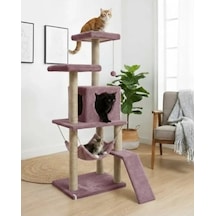 Gül Kurusu Renkli 124 Cm Kedi Tırmalama Kulesi - Platformlu Tasarım