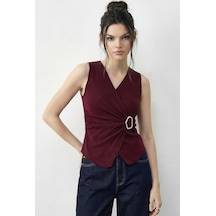 Shade Kadın Kruvaze Yaka Gold Toka Detaylı Bluz 2303 60283993 - Bordo