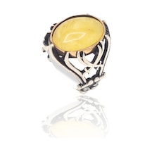 Zülfikar Tasarım Damla Kehribar Taşlı Erkek Gümüş Yüzük 201023191