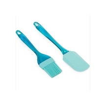 Mavi Saydam Saplı Slikon Spatula Ve Slikon Fırça 2li Set