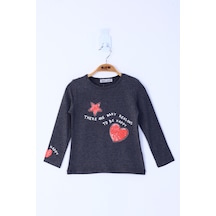 Toontoy Kız Çocuk Relax Fit Bisiklet Yaka Baskılı Pul İşlemeli Sweatshirt - 31/1 Penye Antrasit