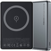 Recci RPB-W26 Armor Serisi 15 W 10000 mAh Ultra İnce PD 20W Hızlı Şarj Özellikli Powerbank Gri