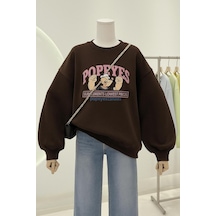 Benroma 3 İplik Penye Popeyes Baskılı Unisex Sweatshırt Kahverengi