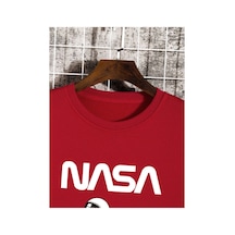 Magors Stıl-x Pamuklu Siyah, Kırmızı, Mavi, Beyaz Renklerde, Nasa Baskılı Oversıze Sweatshırt Kırmızı