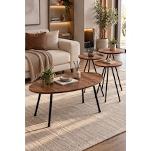 Sulorahome Ceviz Desenli Metal Ayaklı 4'lü Sehpa Seti