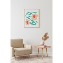 Doğal Ahşap Çerçeveli Retro Çiçekli Tablo - Pastel Tonlar Botanik Desen Huhu2317