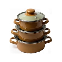 Lüks Emaye 6 Parça Mini Tencere Seti 12/14/16 Cm Kahverengi 4645-c Kahverengi