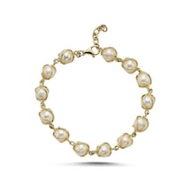 8,5 Mm Kafesli Doğal İnci Bileklik 19 Cm / Rose Rose Pembe Altın