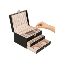 Modern 2 Çekmeceli Takı Mücevher Kutusu Organizer Düzenleyici Siyah 13 X 23 X 10 Cm Çok Renkli