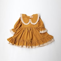 ikokokids Hardal Kız Bebek Bebe Yaka Fırfırlı Elbise