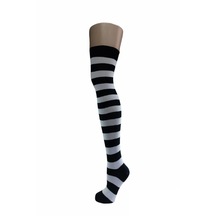 Desing Çember Desenli Dikişsiz Dizüstü Çorap-Siyah-Beyaz