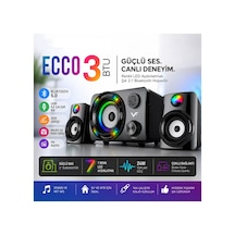 Ecco3 Btu 2.1 Kanal Speaker Rgb Led Işıklı Hafıza Kartı Ve Usb Girişli Fm Radyolu Bluetooth Hoparlör Pc Tv Laptop Bilgisayar Uyumlu