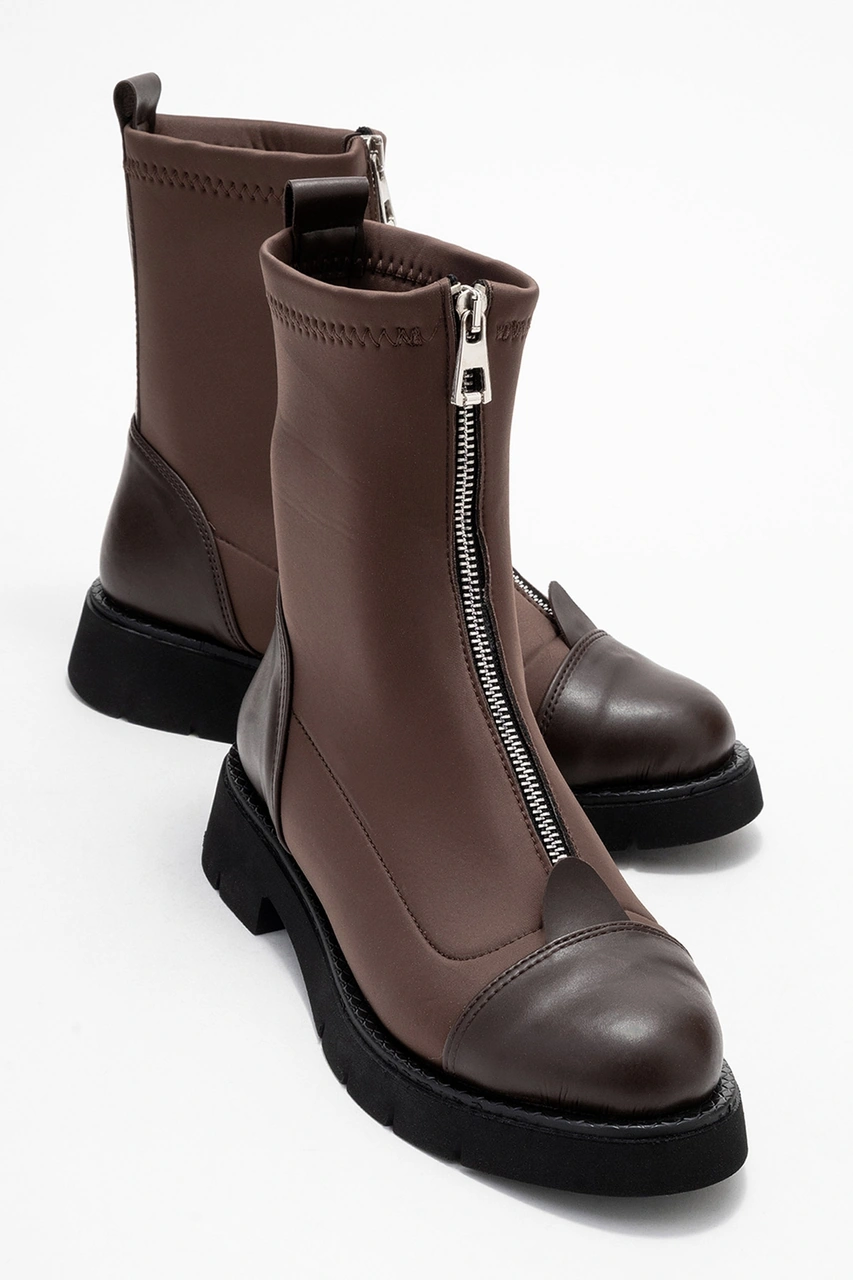 Luvishoes Luvi Shoes Martos Kahverengi Cilt Streç Önden Fermuarlı Kadın Bot Kahverengi Deri