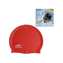 Yetişkin Düz Renk Su Geçirmez Silikon Yüzme Bonesi Kırmızı