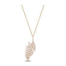Zirkon Taşlı Rose Renk Yaprak Model Kadın Gümüş Kolye Gklyprkmdl3 (484545026)