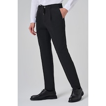 Morven Erkek Siyah Poliviskon Trend Çizgili Slim Fit Jogger Pantolon 26ms003002001 Siyah