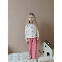 Miniko Kids Kız Çocuk Kalp Modelli Geniş Paça Pamuk Takım Pembe