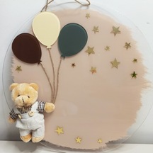 Kişiye Özel İsimli Ayıcıklı Erkek Bebek Kapı Süsü